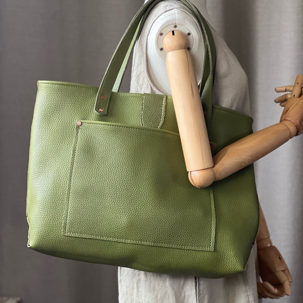 Handmade Green Leather Tote Bag